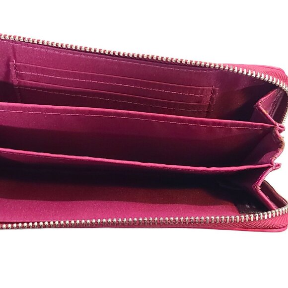 Coach Wristlet Violet Fuchsia Leather Full Zipper Clutch Wallet Coin Purse - Picture 8 of 12